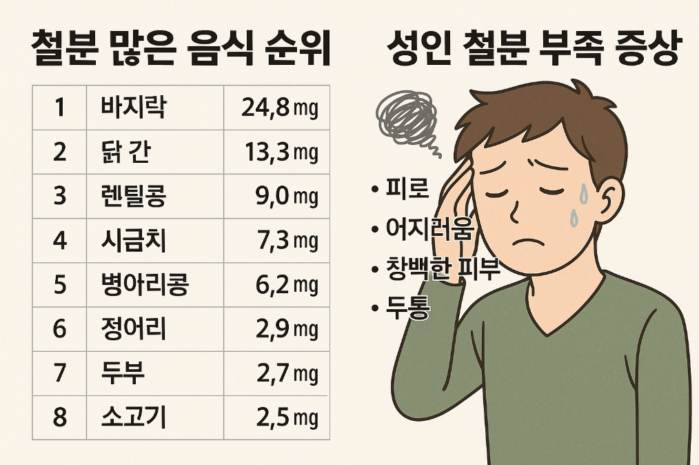 철분 부족 증상 체크리스트와 철분 많은 음식 TOP 10