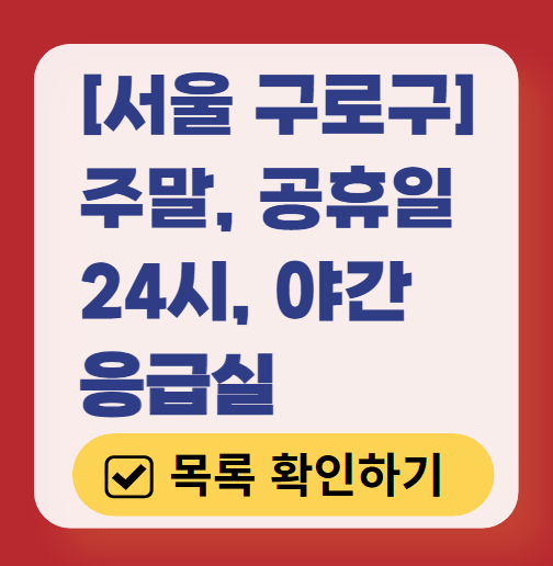 서울 구로구 응급실 운영 병원 리스트 ❘ 주말, 토요일, 일요일, 공휴일 응급의학과 ❘ 24시 야간 응급진료 가능한 곳