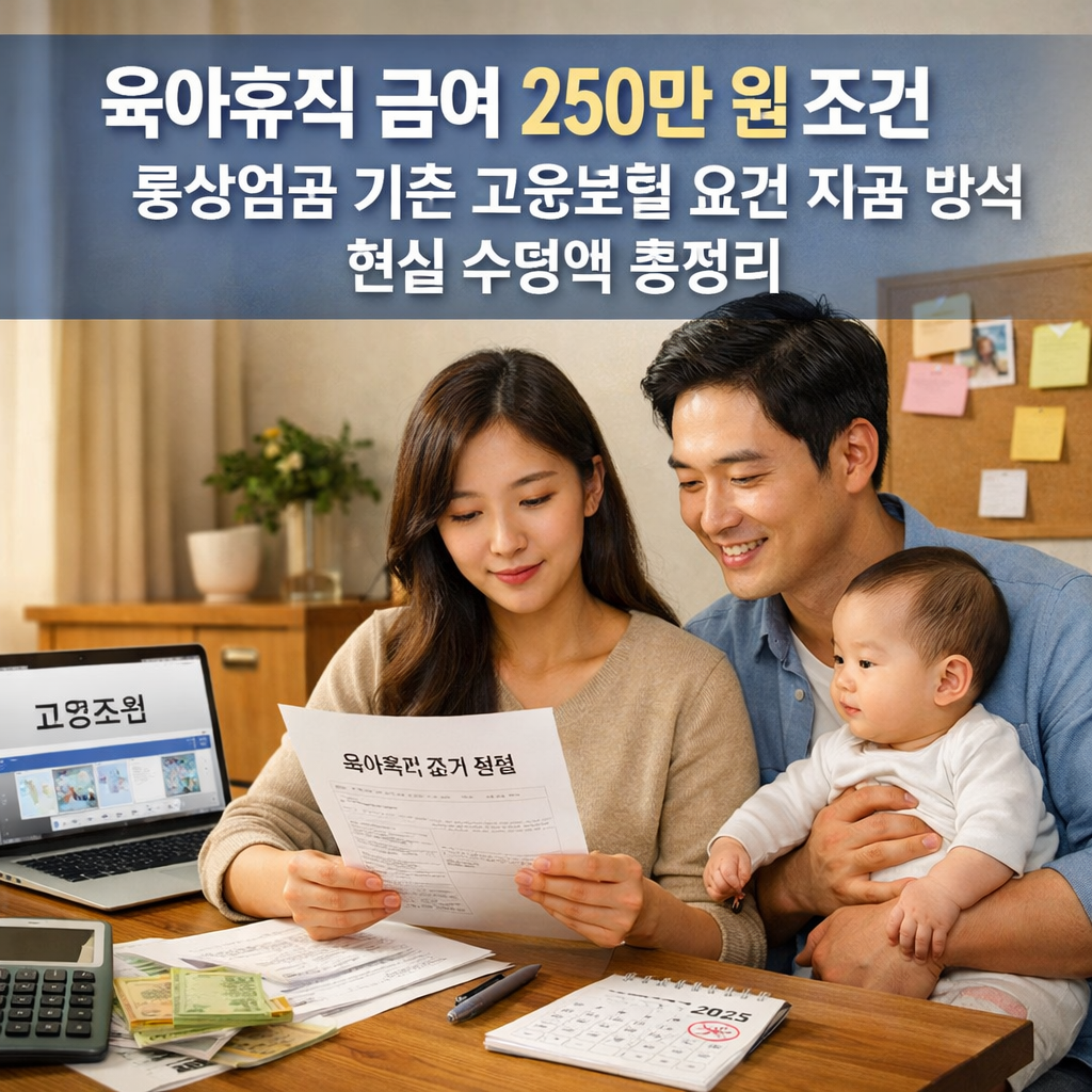 육아휴직 급여 250만 원 조건 통상임금 기준 고용보험 요건 지급 방식 현실 수령액 총정리