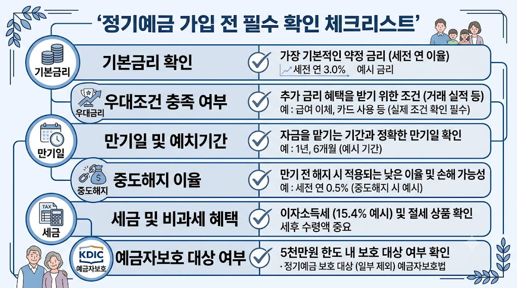 정기예금 가입 전 금리와 과세 방식 및 만기 조건을 확인하는 체크리스트