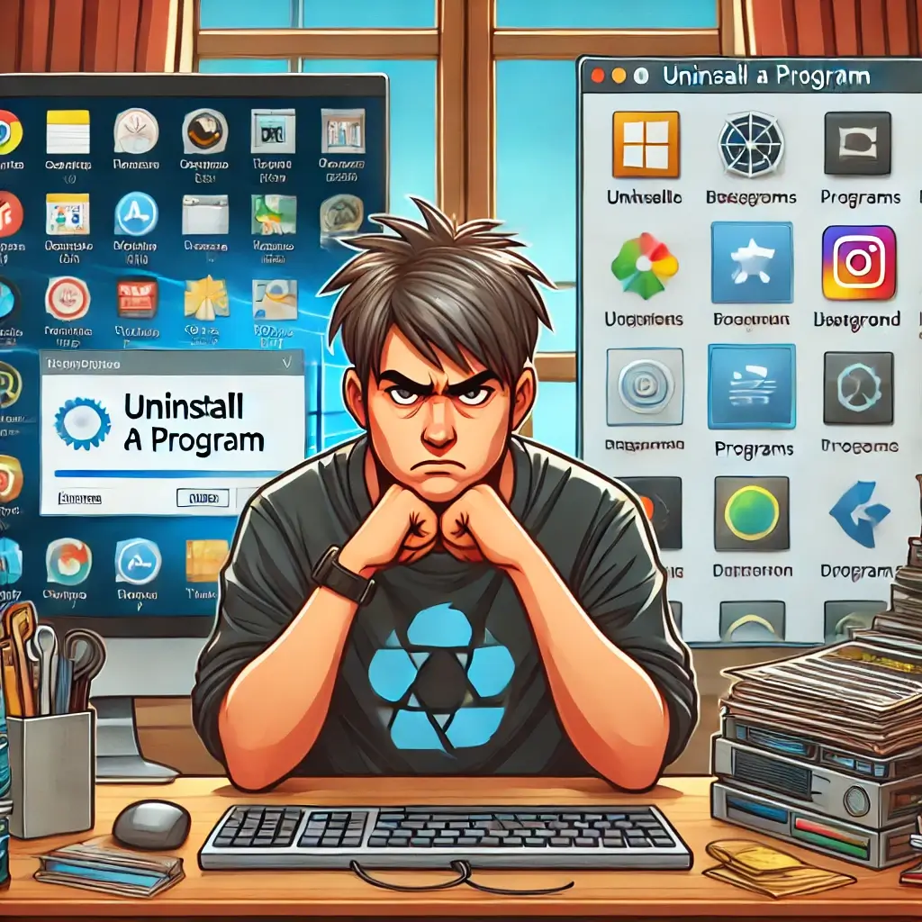 프로그램을 제거하고 있는 사람의 모습