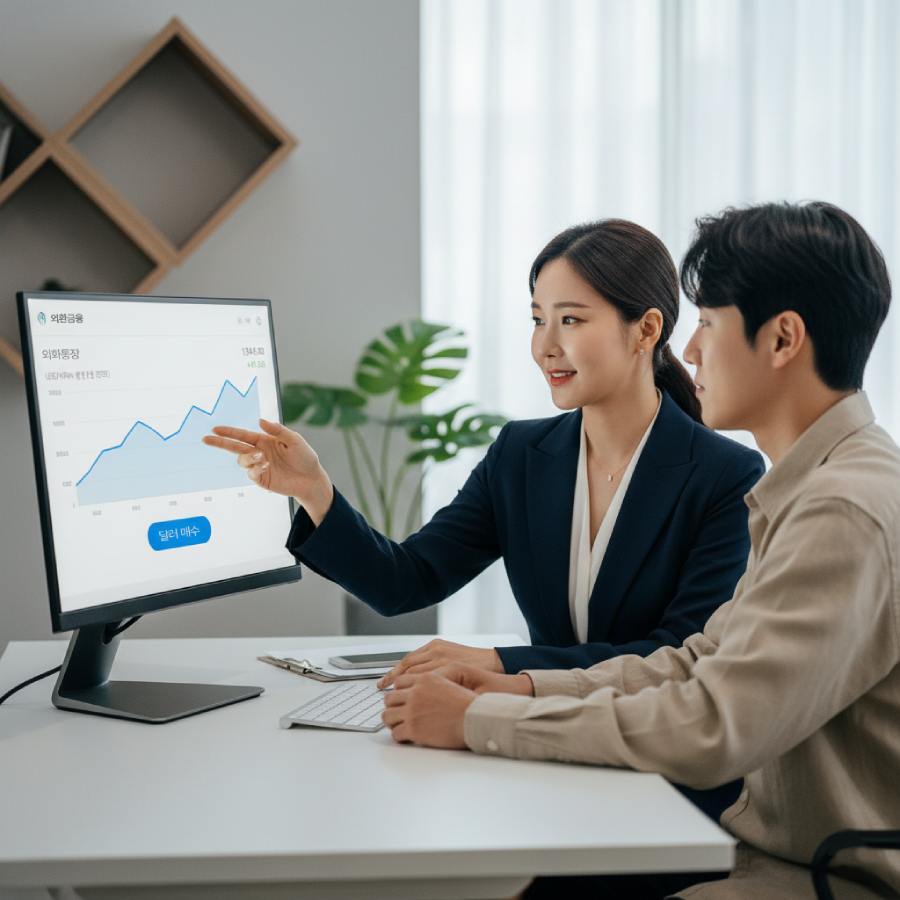 달러 사는 방법 초보자 실전 가이드에서 계좌 개설과 앱 환전 절차를 상담하는 장면