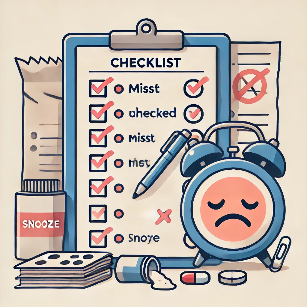 An illustration showing a checklist with many missed or unchecked items