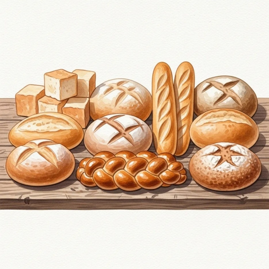 다양한 종류의 먹음직스러운 식빵 컬렉션