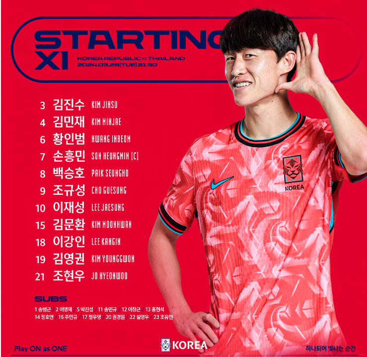 태국전 대한민국 대표팀 선발명단