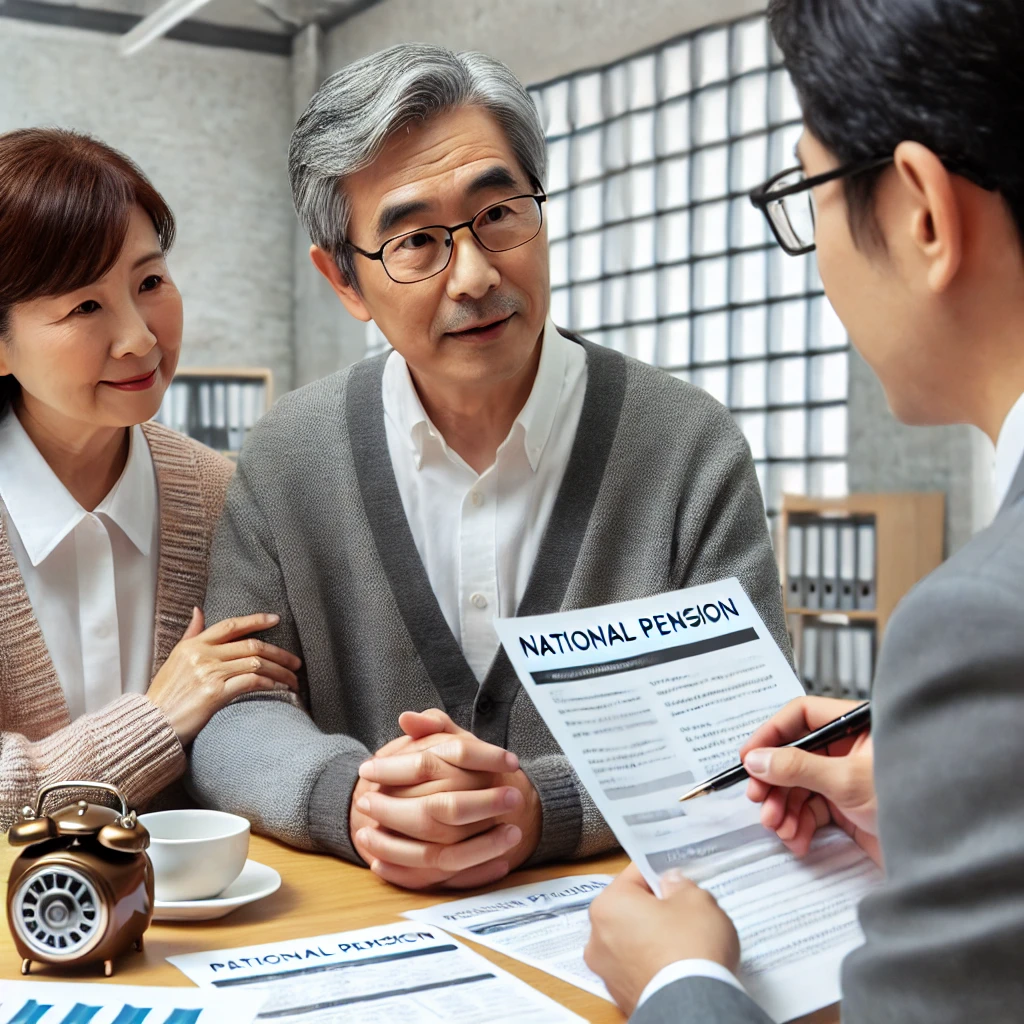 국민연금에 대해 상담하는 노부부와 상담사의 모습