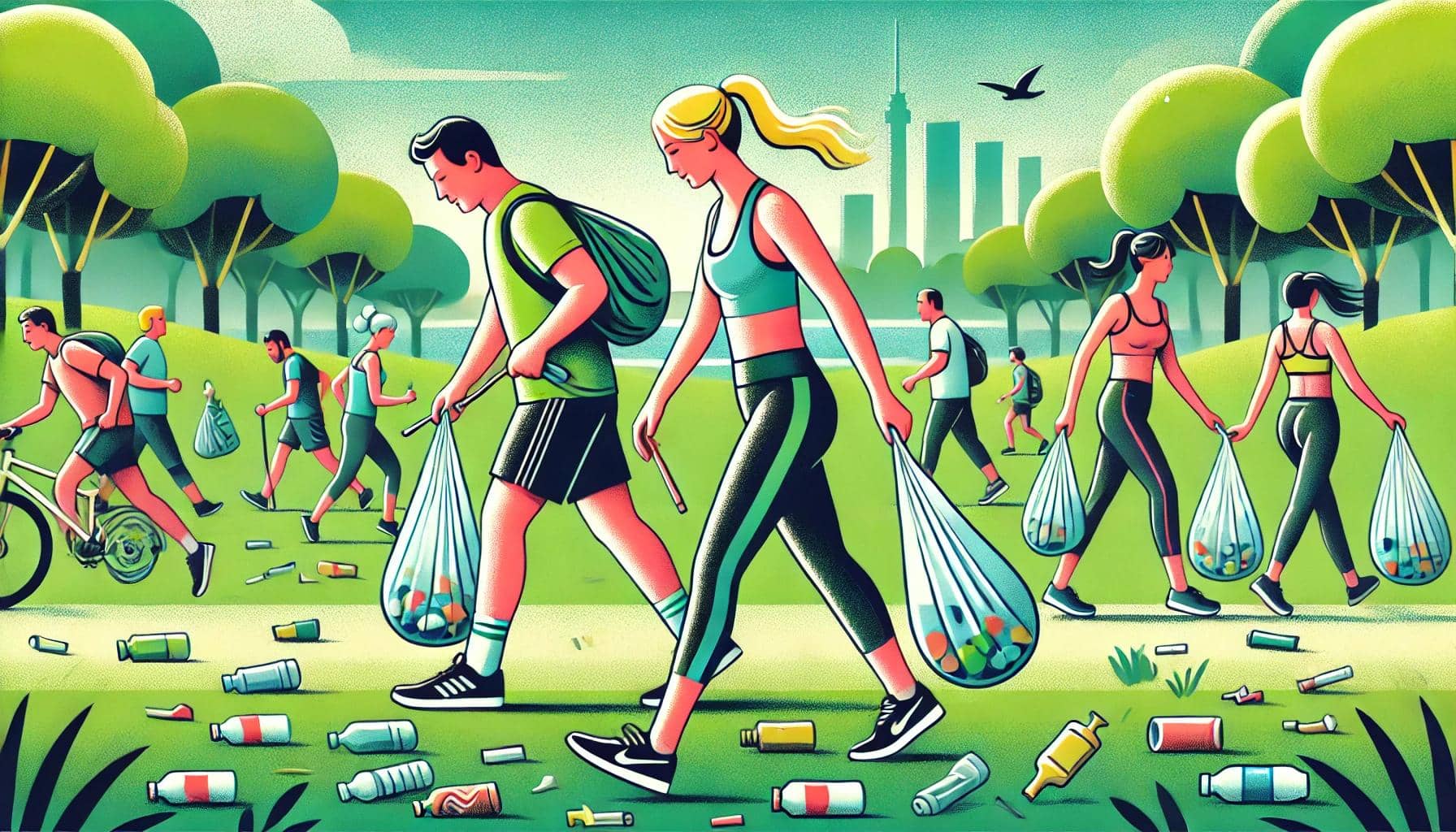 플러깅 운동을 표현한 일러스트. 전세계적으로 플로깅 운동이 유행처럼 번지며 사람들이 환경운동에 적극적으로 참여하고 있다.