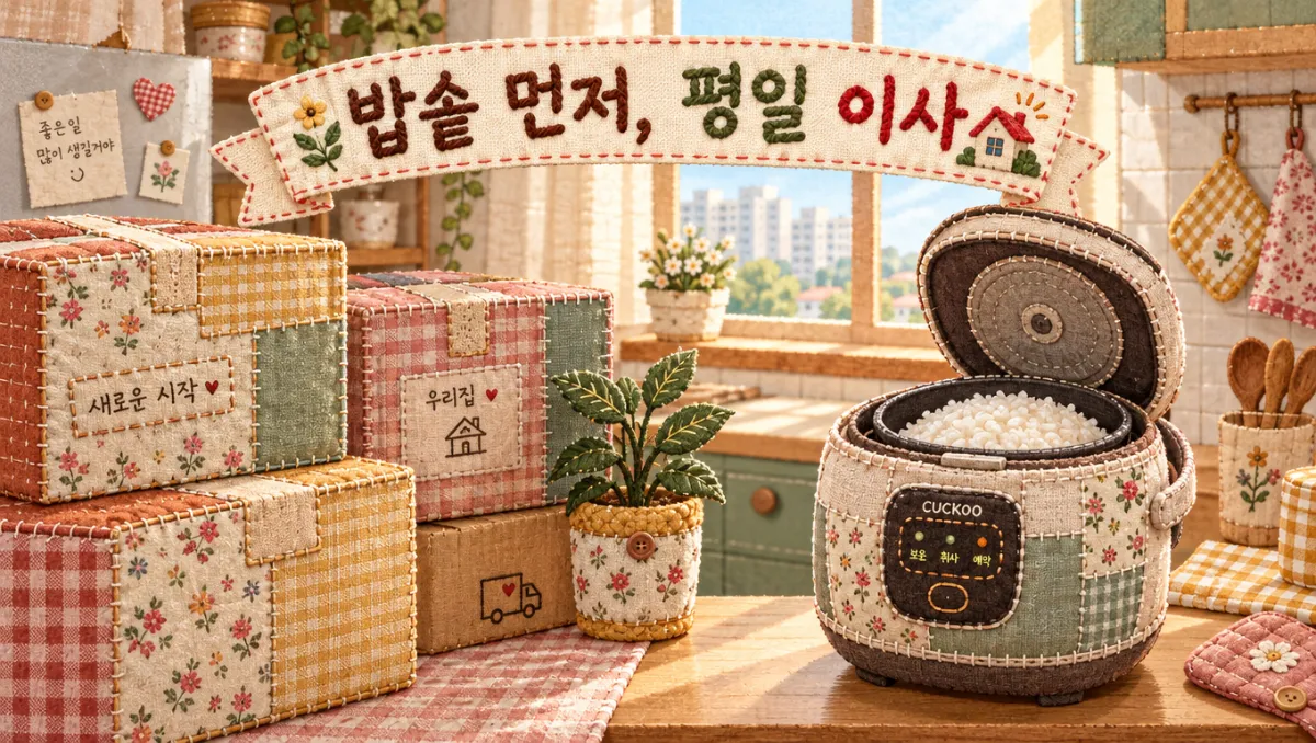 손 없는 날 대신 밥솥을 먼저 들이고 평일 이사를 선택해 비용을 아끼는 실속 이사 방법 이미지