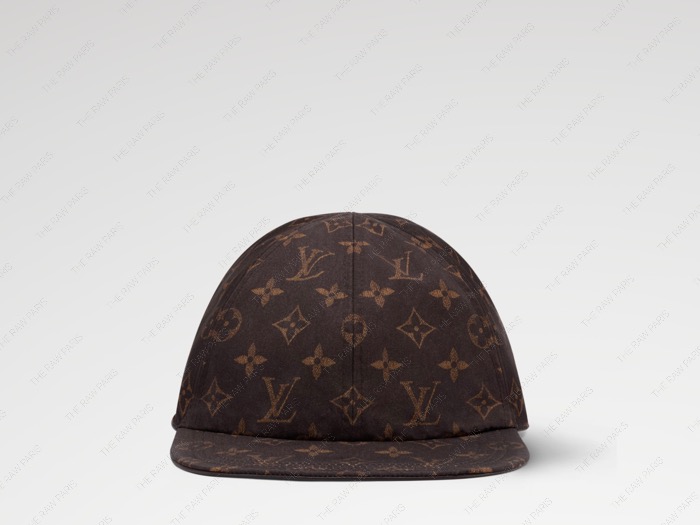 Front view of Louis Vuitton monogram baseball cap in dark brown Silk Tech fabric⁠