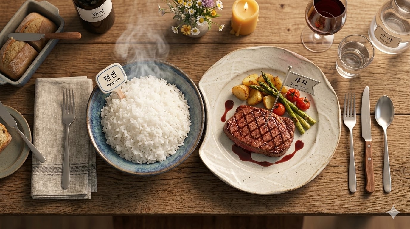 따뜻한 밥(연금)과 화려한 스테이크(투자)가 완벽한 조화를 이룬 노후의 식탁
