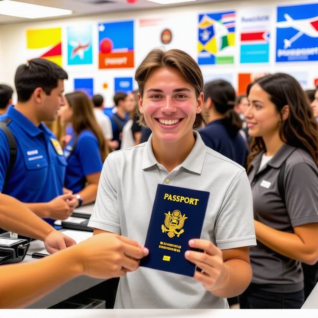 여권을 수령하는 장면, 기쁜 표정의 사람