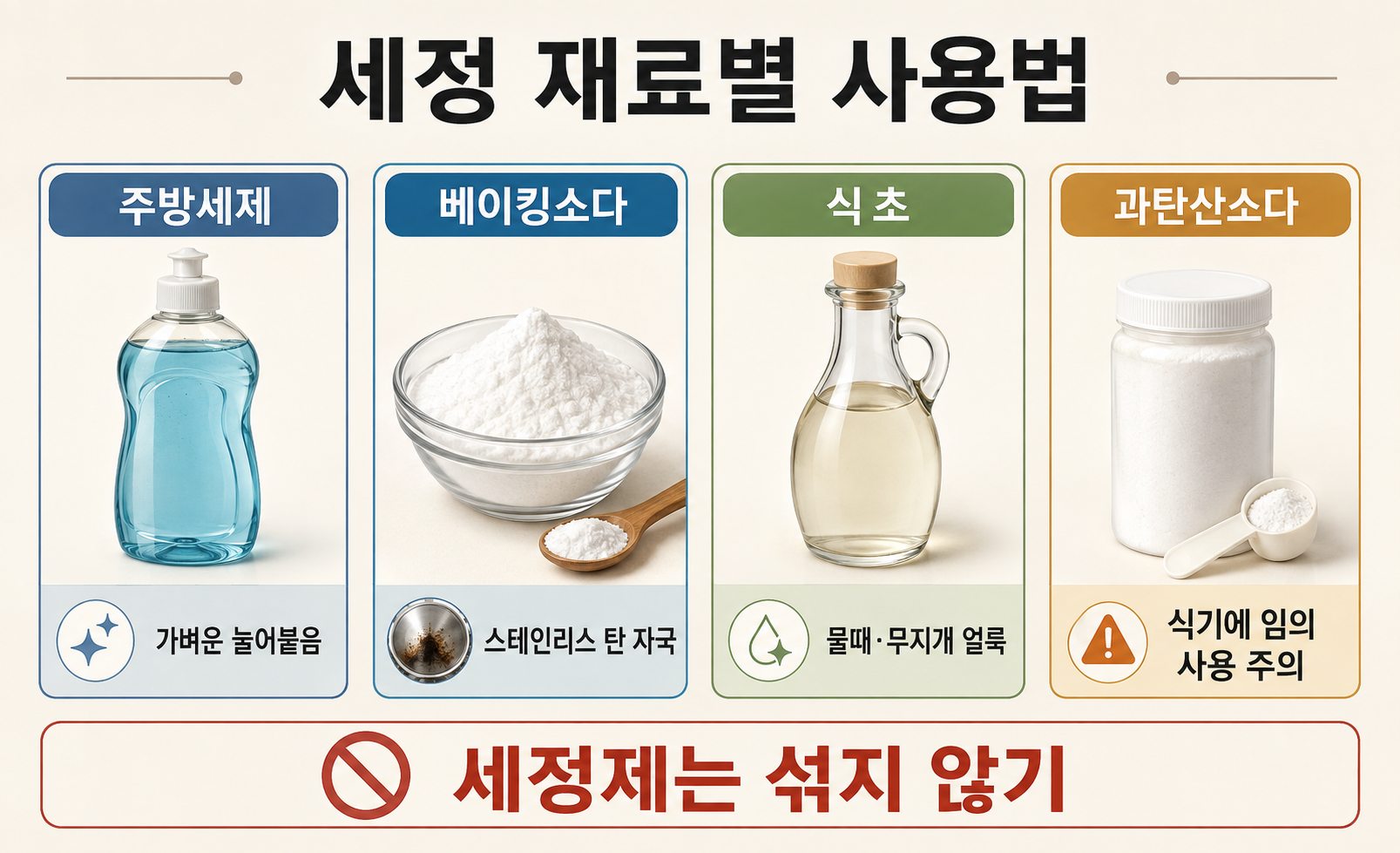 탄 냄비 세척용 주방세제 베이킹소다 식초 과탄산소다 사용법과 주의사항