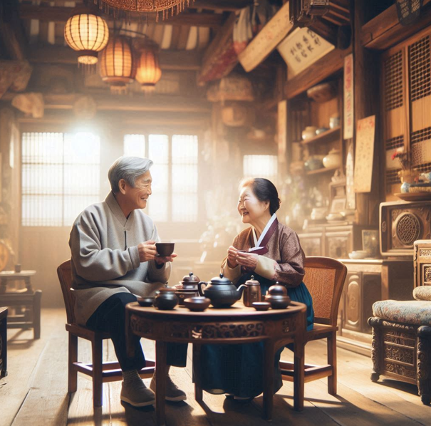 찻집에서 할아버지와 할머니