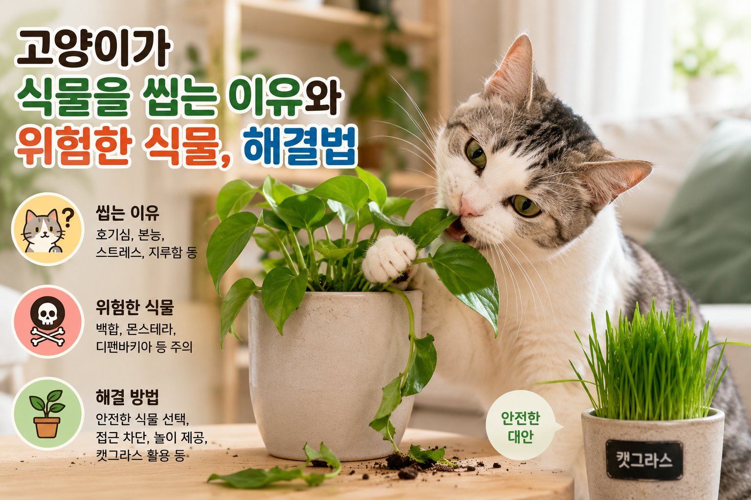 고양이 식물 씹는 이유와 위험한 식물, 해결 방법