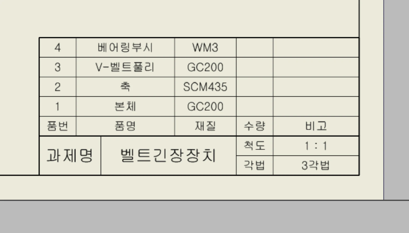 전산응용기계제도기능사-기계설계산업기사-부품란-완성