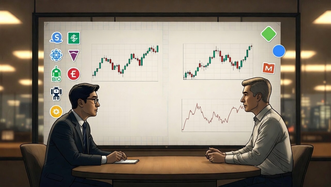 차트 보며 시장 전망 토론하는 패널