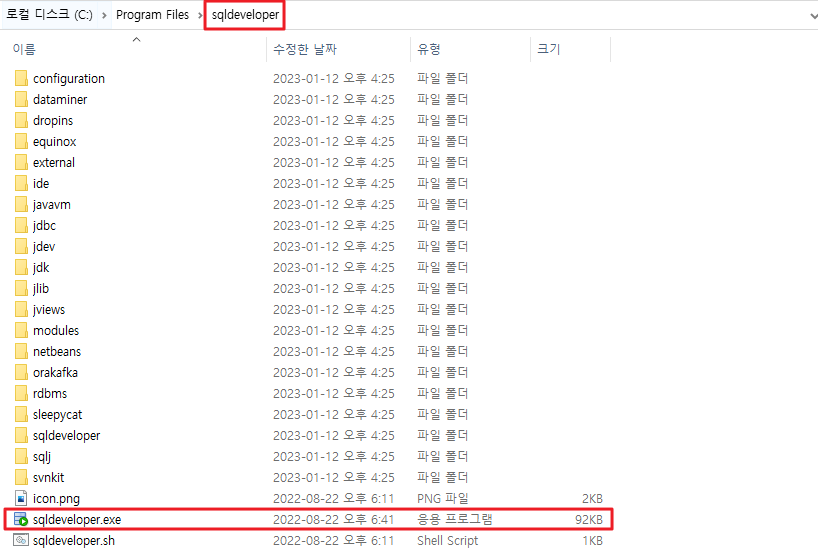 sqldeveloper.exe 실행