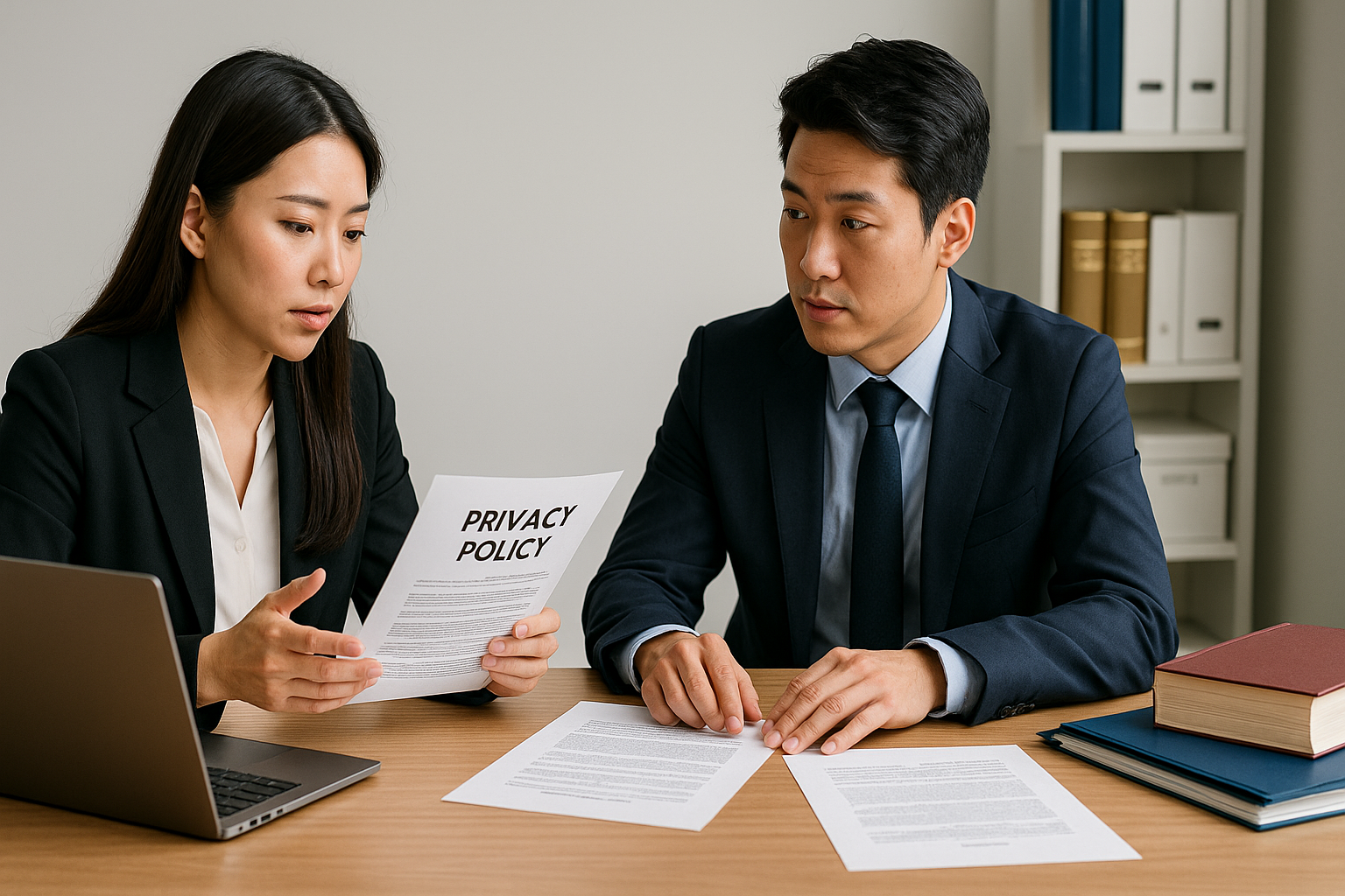 개인정보보호 문서 검토하는 변호사들