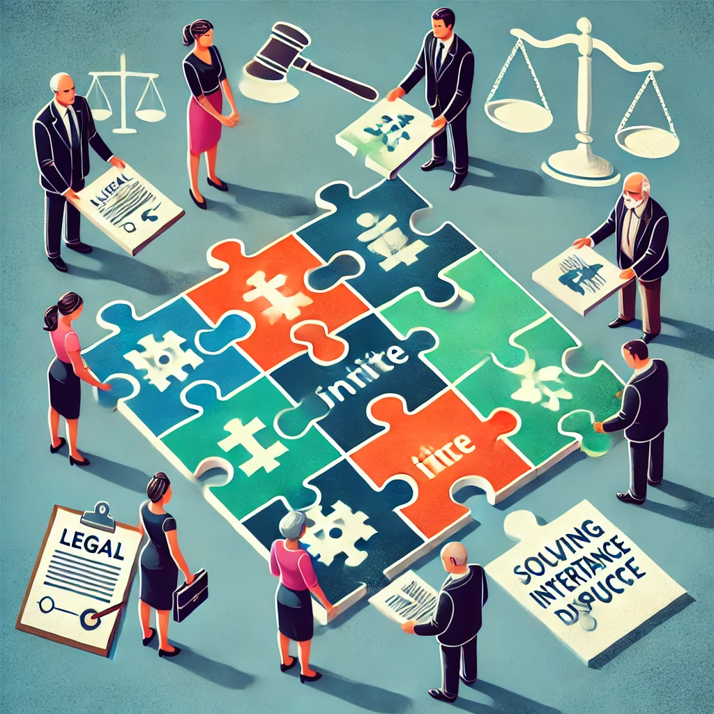 상속 재산 분할을 둘러싼 퍼즐을 맞추는 사람들의 이미지