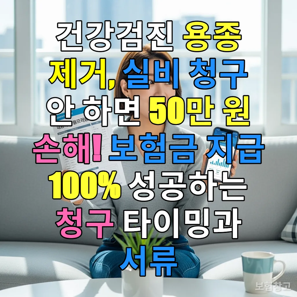 건강검진 결과지를 들고 스마트폰으로 보험금을 확인하며 기뻐하는 한국인의 모습