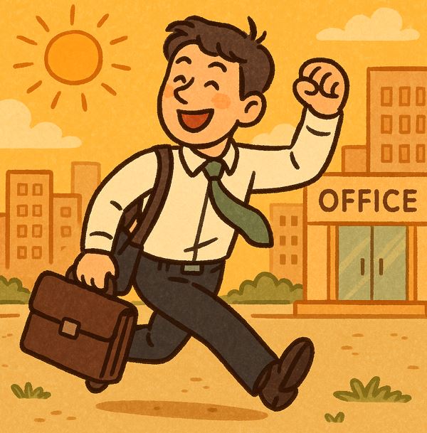 즐겁게 퇴근하는 중인 직장인의 모습이 이다