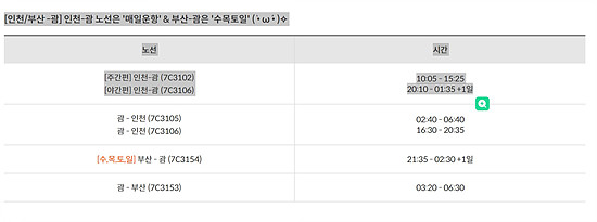 인천 괌 스케줄 안내