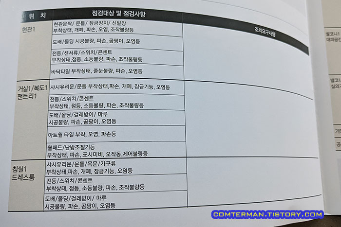 아파트 사전 점검 체크 리스트 예시
