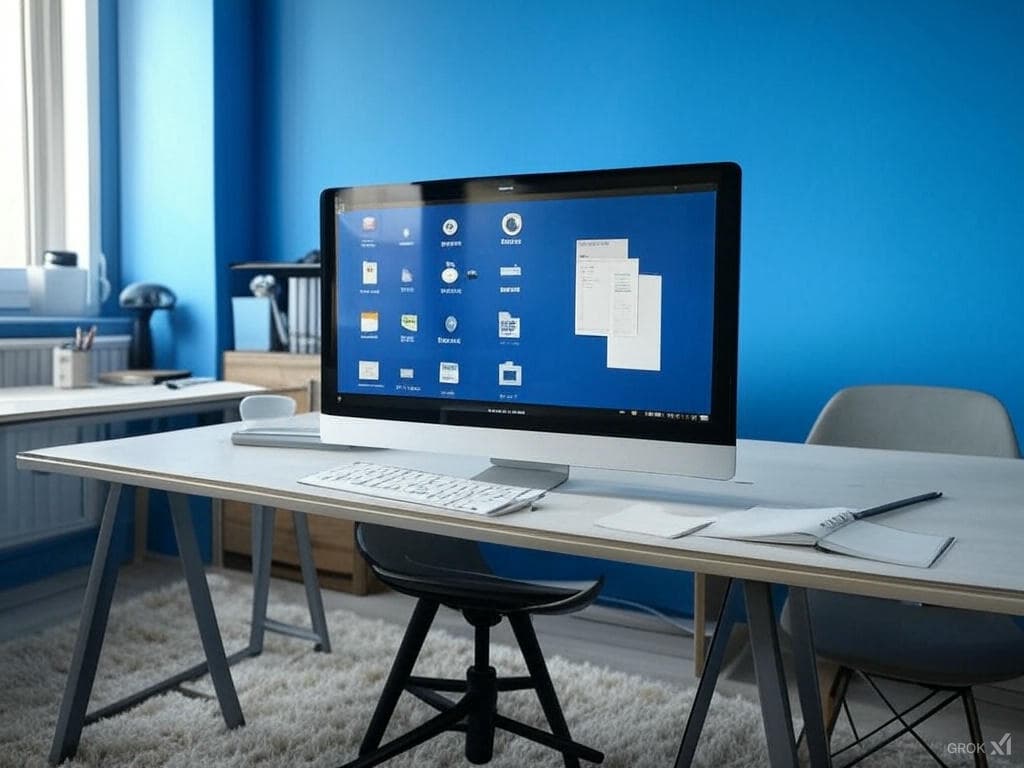 책상위에 컴퓨터 모니터