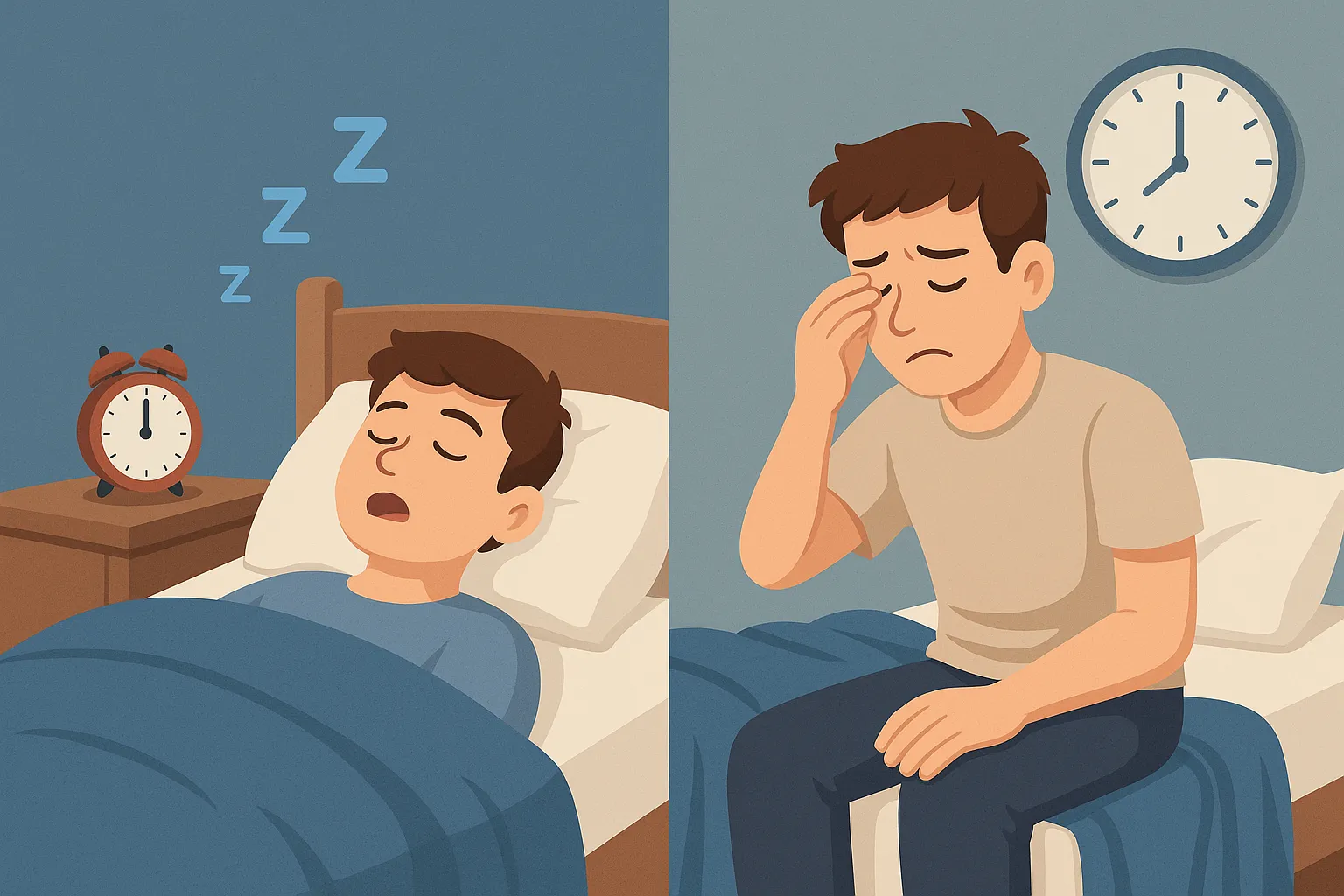 아침에-일어나기-힘든-수면-관성-현상을-잠든-모습과-기상-후-힘들어하는-모습으로-표현한-이미지
