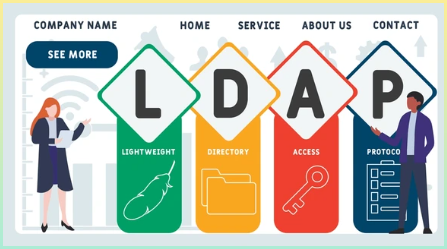벡터 웹사이트 디자인 템플릿. LDAP - Lightweight Directory Access Protocol의 약자. 비즈니스 컨셉. 웹사이트 배너, 마케팅 자료, 비즈니스 프레젠테이션, 온라인 광고용 일러스트레이션