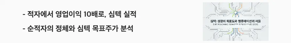 심텍 주가 전망: '적자에서 영업이익 10배로, 심텍 실적'이라는 문구가 포함된 웹배너 이미지. 이 이미지는 심텍의 실적 턴어라운드와 파생손실에 따른 순적자, 증권사 목표주가를 시각적으로 전달하며, 블로그의 심텍 실적과 밸류에이션 분석과 관련된 내용을 설명함