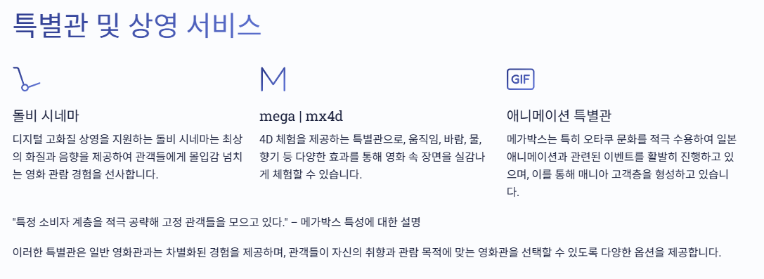 특별관 및 상영 서비스