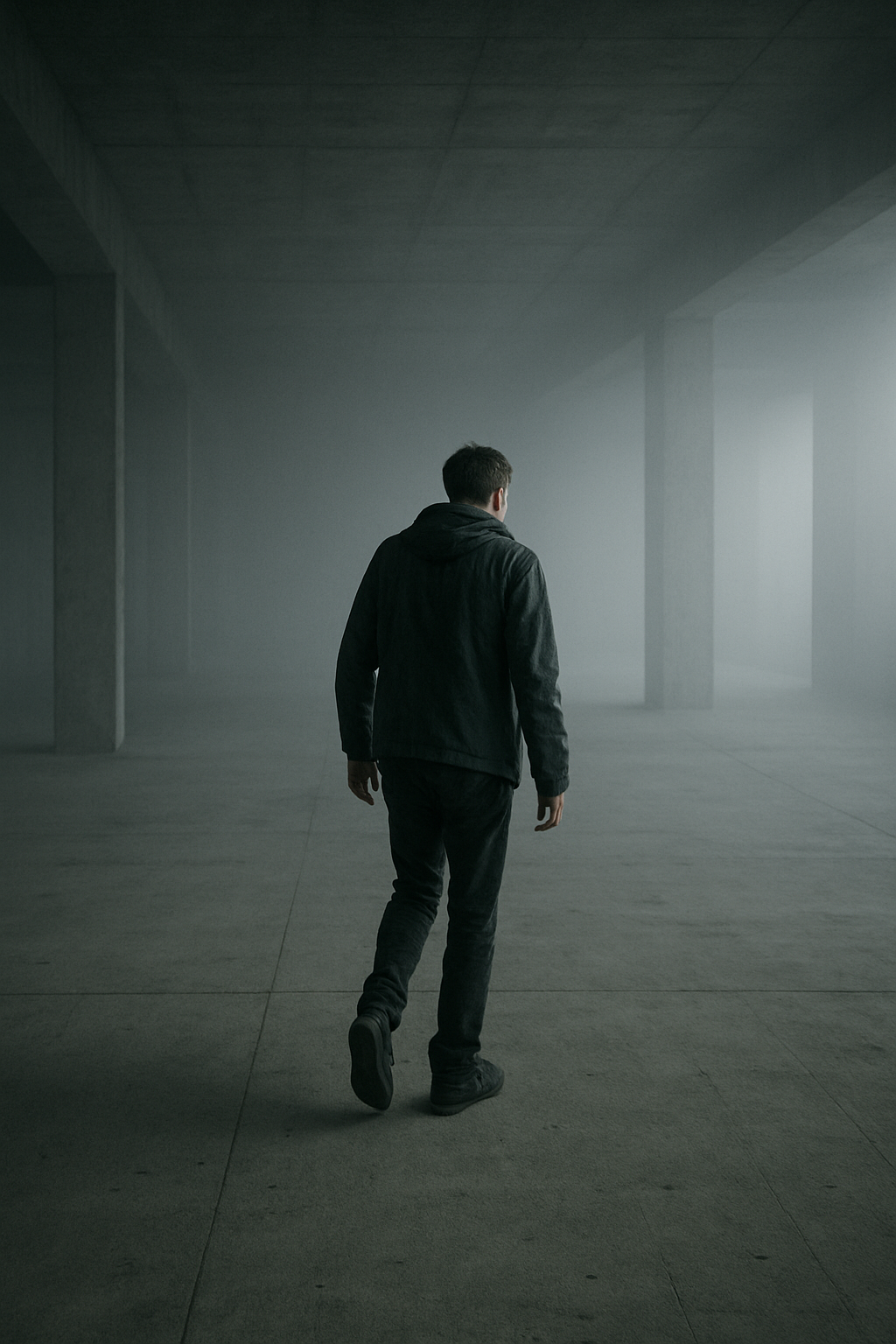 어두운 공간에서 헤매고 있는 사람의 이미지