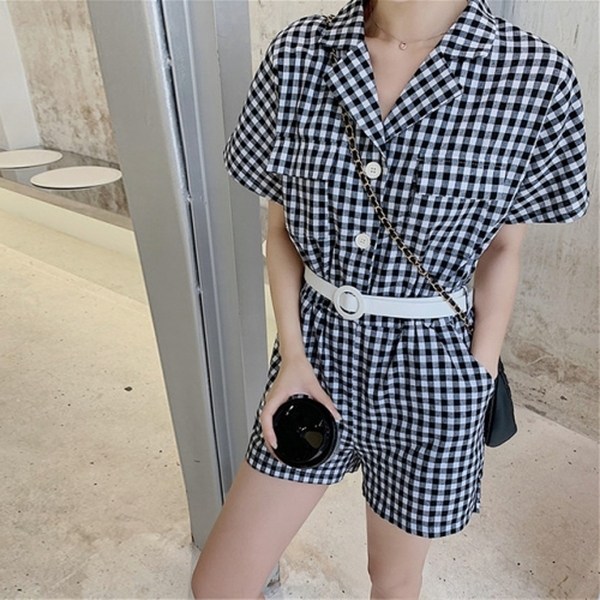 브랜들리 체크 숏점프수트