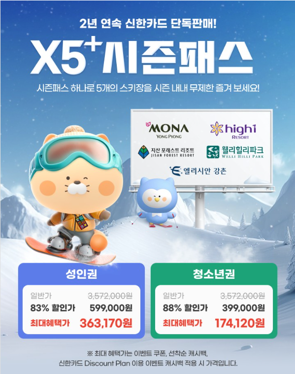신한카드 X5 시즌패스 2차 판매 시작|신한카드 최대 19만원 캐시백까지 받는 법
