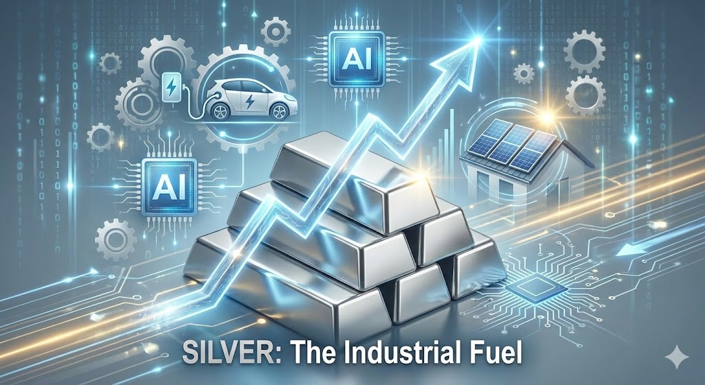 전기차와 태양광 패널 배경의 은화와 실버바
