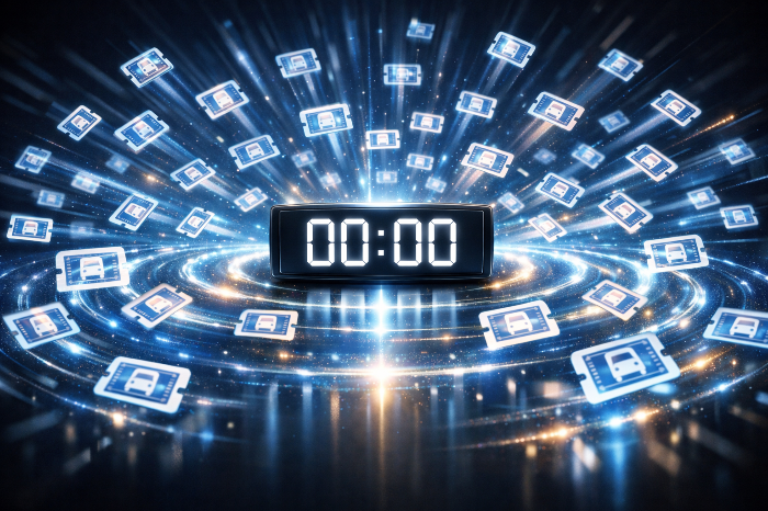 결제 기한 만료 후 대량의 취소표가 시스템에 재배정되는 시점을 형상화한 그래픽.