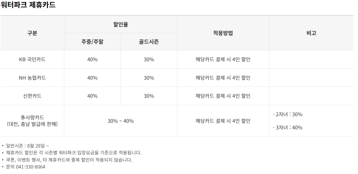 워터파크 제휴카드