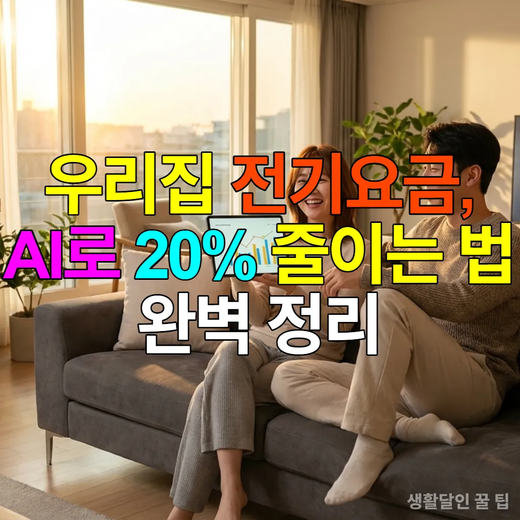 AI 에너지 관리 시스템으로 전기요금을 절약하며 만족하는 한국인 부부의 모습