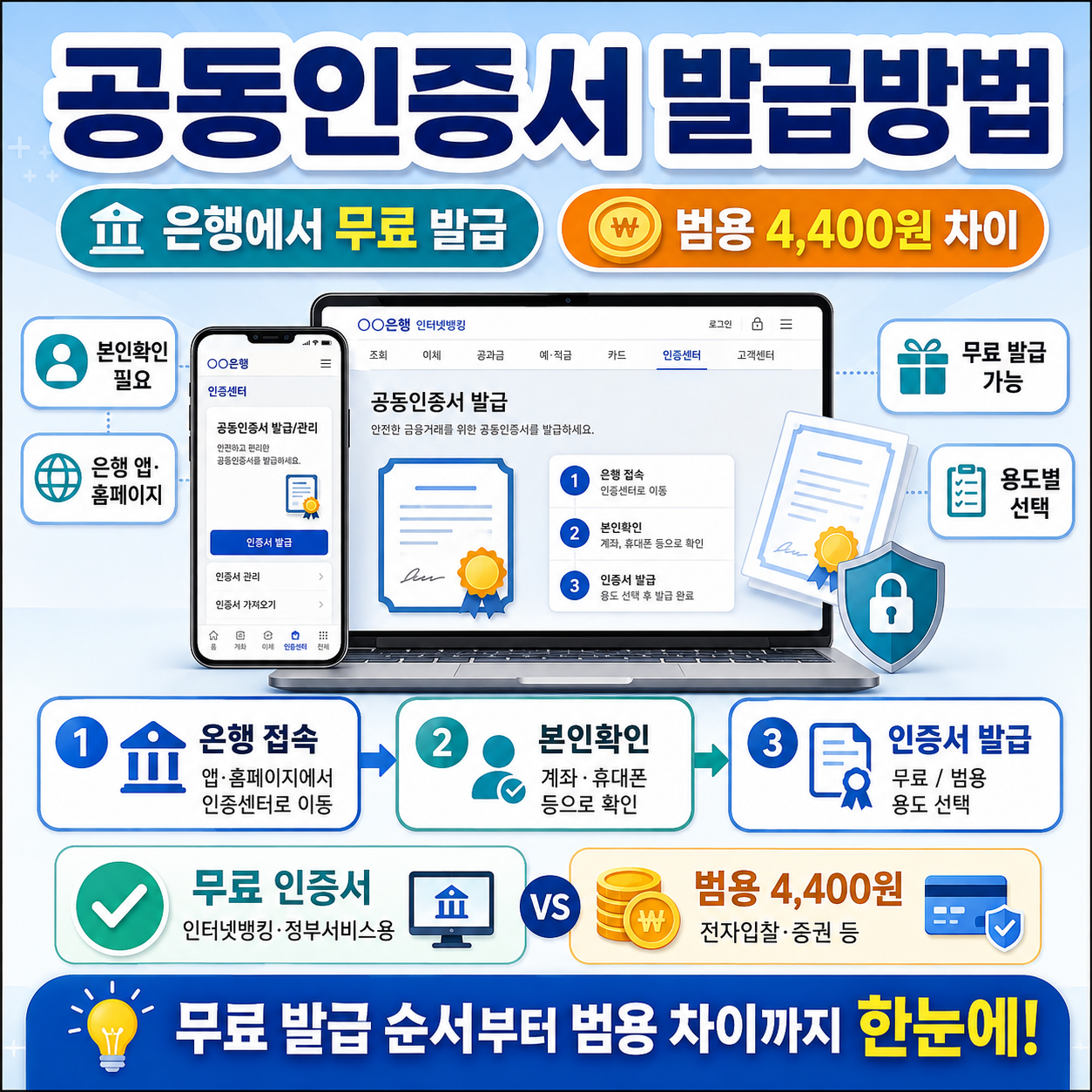 공동인증서 발급방법｜은행에서 무료 발급하는 순서와 범용 4,400원 차이