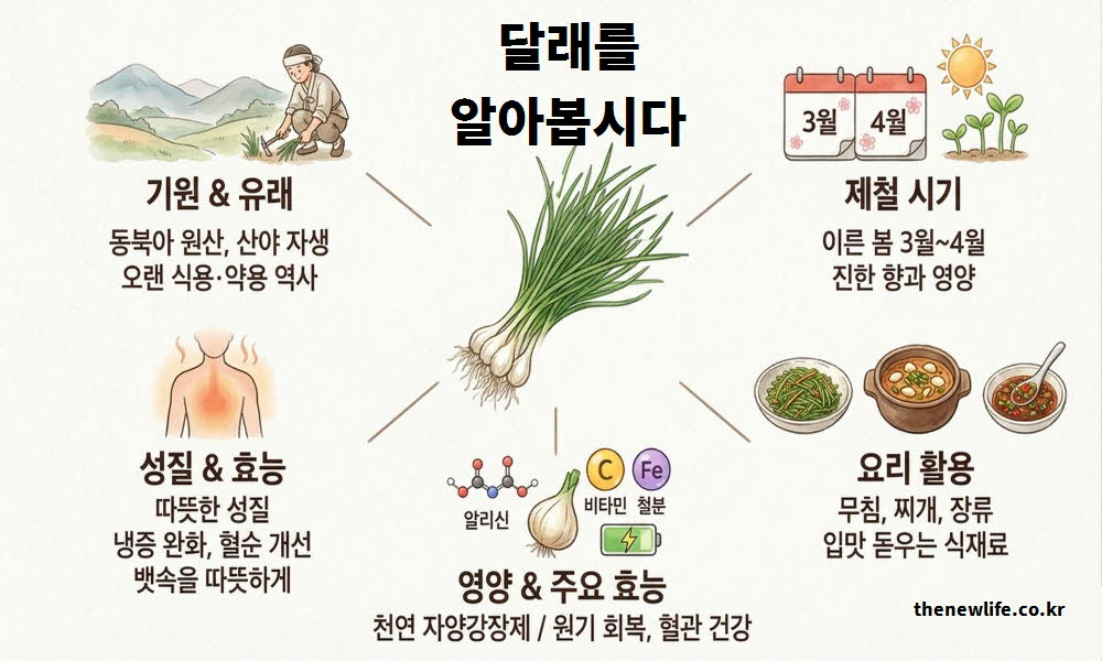 달래 효능의 기본 정보와 유래 기원을 설명하는 이미지