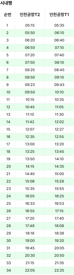 6701번 공항버스 시간표