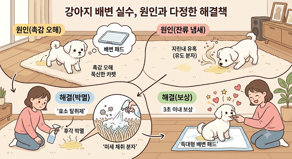 강아지 배변 실수 원인 오줌 냄새 제거 및 배변 훈련 방법