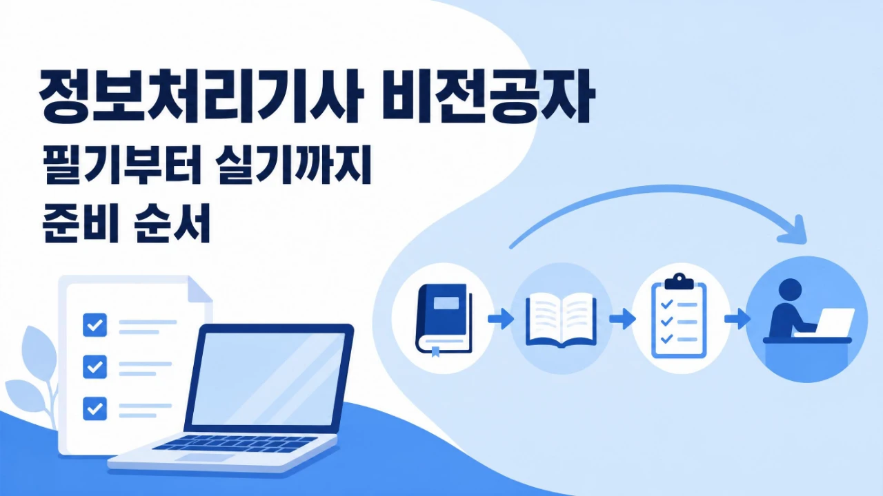 정보처리기사 비전공자 준비 순서를 필기와 실기 단계로 정리한 이미지