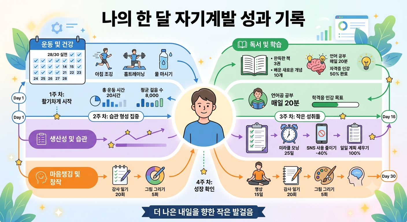 이미지 설명: 한 달 동안 실천한 자기계발 기록