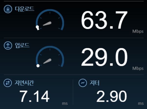 벤치비 인터넷 속도측정 결과