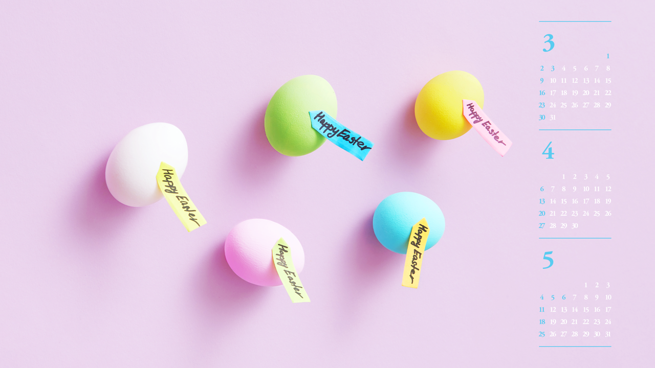 02 파스텔톤 계란과 부활절 라벨 B - 2025년4월 노트북배경화면