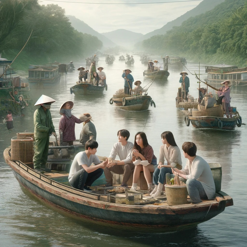 메콩강의 한국 관광객들