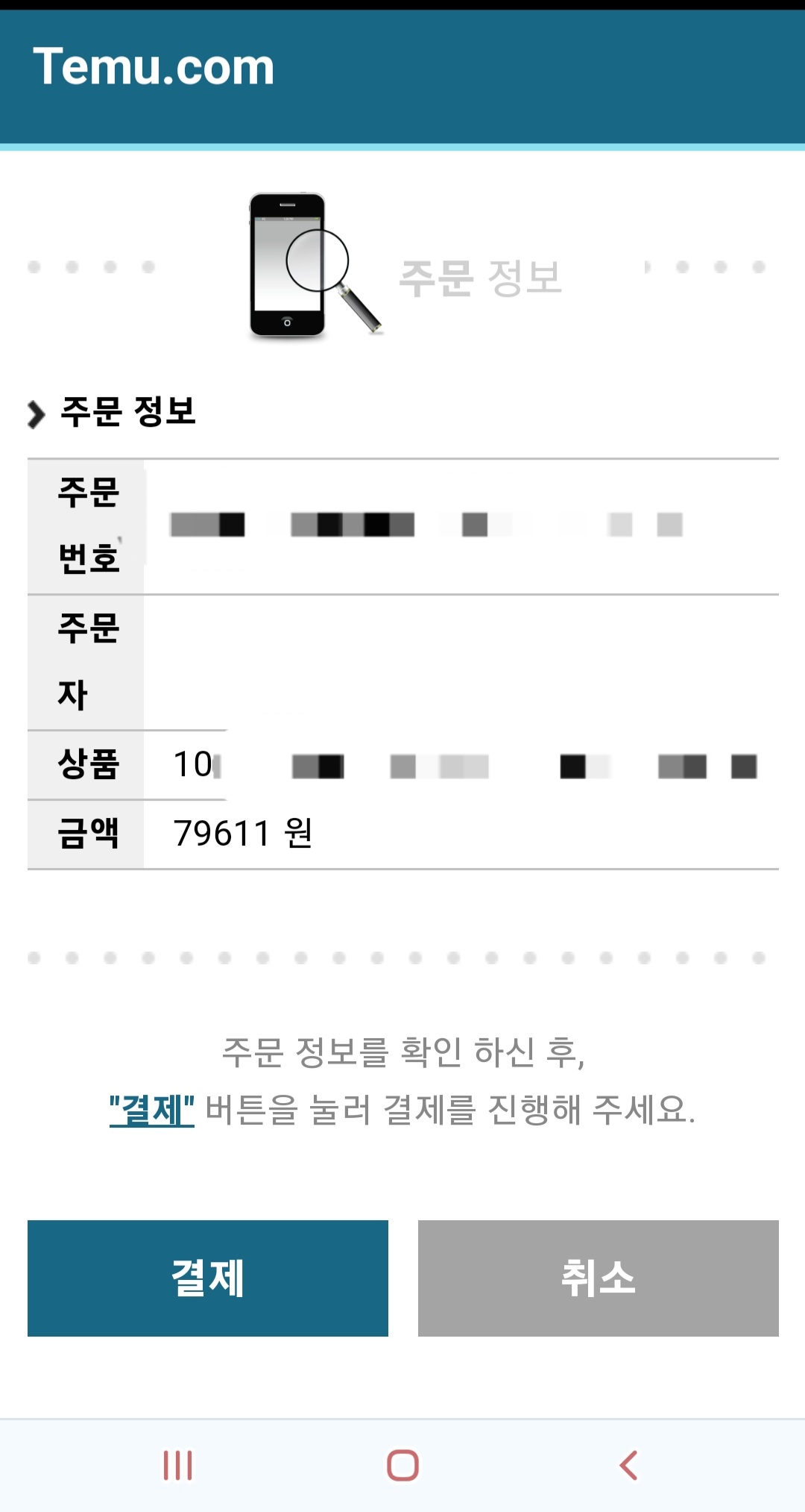 테무 결제 창 이미지