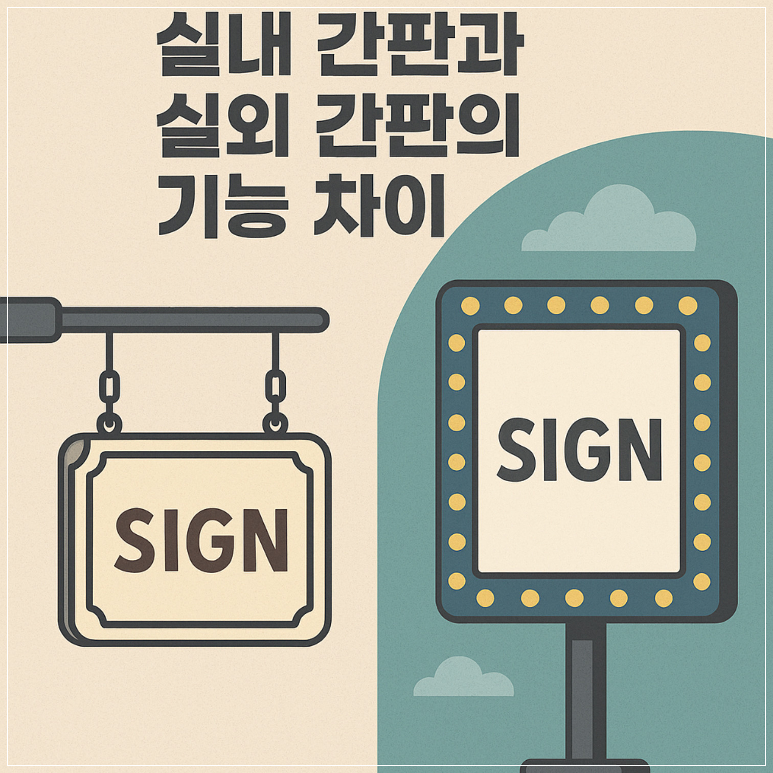실내 간판과 실외 간판의 기능 차이